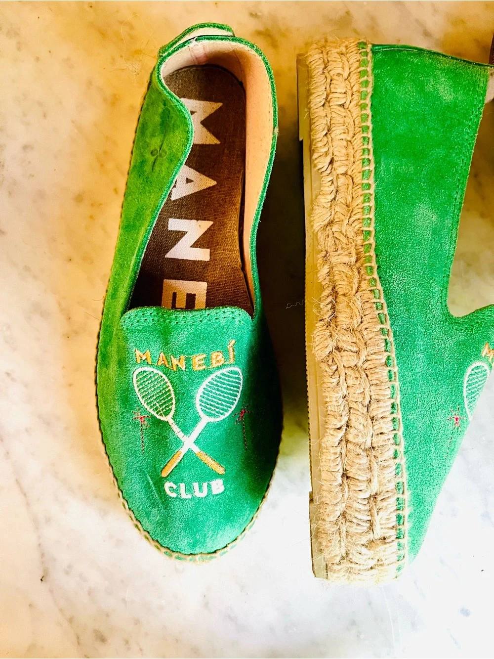 Manebi Suede Leather Coastal Prep Yacht Club Hamptons Tennis Green Espadrilles
